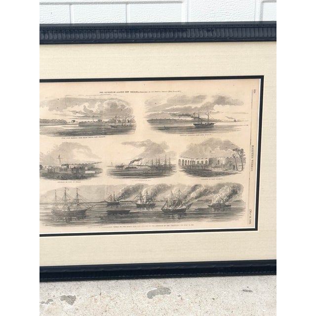 Mid 19th Century 1862 Antique Harper's Weekly "The Expedition Against New Orleans" Civil War Engraving - Framed For Sale - Image 5 of 12