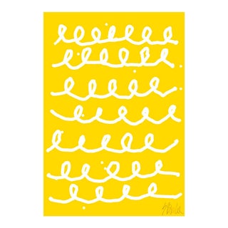 Bumpy Train Ride in White on Yellow Fine Art Print 36" X 51" by Liz Roache For Sale