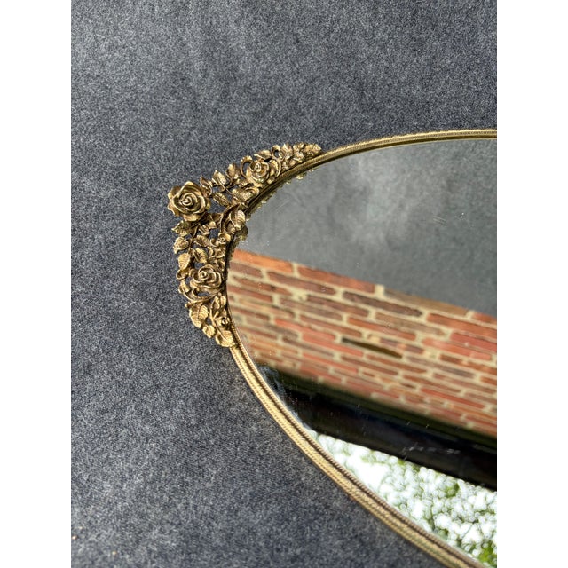 Vintage Floral Oval Mirrored Vanity Tray For Sale - Image 12 of 14
