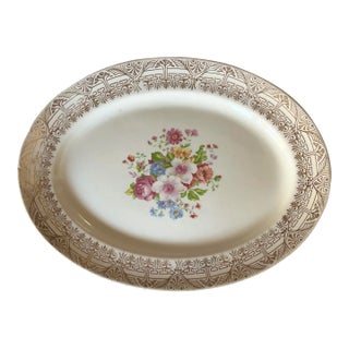 1950’s Pink Floral and Gold Edge Oval Platter For Sale