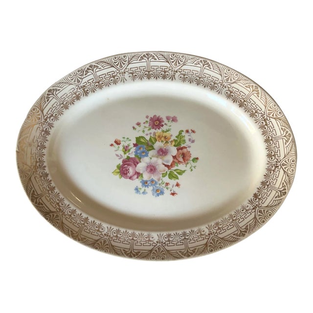 1950’s Pink Floral and Gold Edge Oval Platter For Sale