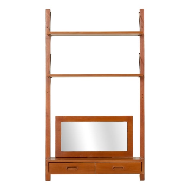 Mid-Century Scandinavian Wall Unit with Console and Mirror, Denmark, 1970s For Sale