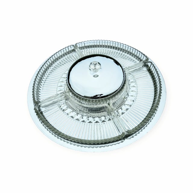 Mid Century Kromex Pressed Glass on Pedastal Relish Entertainment Set For Sale - Image 12 of 12