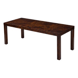Mid-Century Modern Calvin Furniture for Directional Burl Walnut Parsons Style Coffee Table For Sale