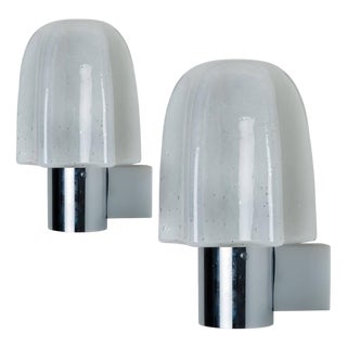 Mushroom Chrome & Glass Wall Lights attributed to Doria Leuchten, Germany 1970s, Set of 2 For Sale