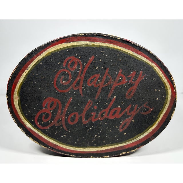 Folk Art Hand Painted Christmas Box for your consideration. The box measures approx. 4 1/2 inches tall, 8 1/2 inches long...