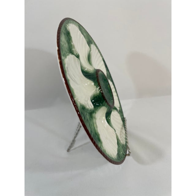 Green 1920s Antique French Longchamp Majolica Green and White Oyster Plate For Sale - Image 8 of 15