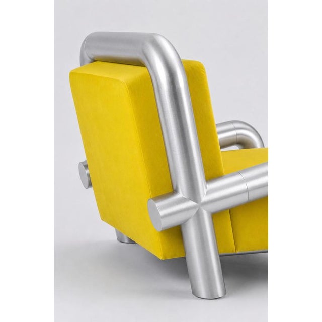 Tub Armchair in Wool and Brushed Steel by Christophe Perichon For Sale - Image 6 of 7