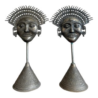 Vintage Boho Patinated Sun God Statues - Set of 2 For Sale