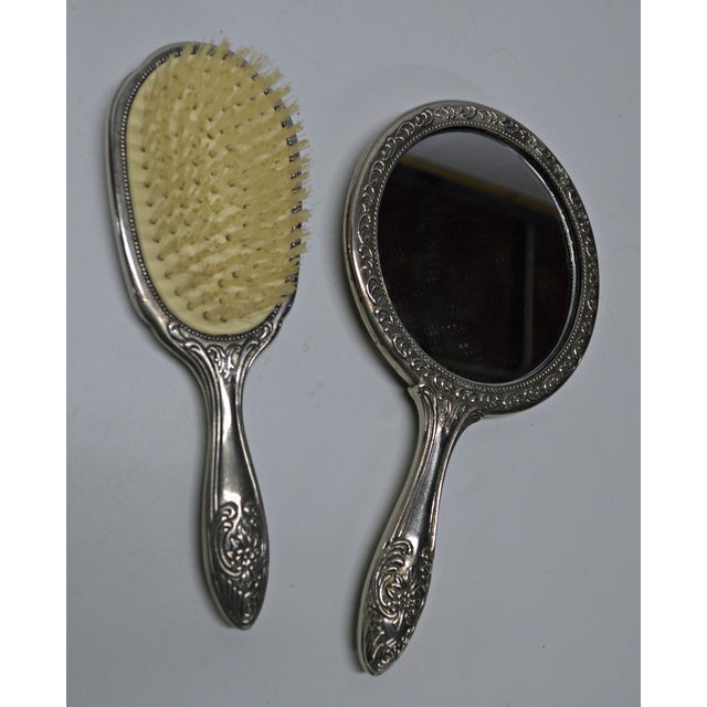 Silver Plated Hair Brush & Mirror Set Chairish