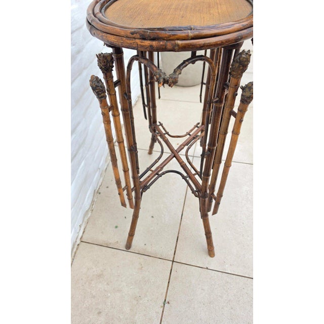 Antique French Bamboo Side Table Japonisme Aesthetic Movement Oval Rattan Cane Occasional Table Victorian Chinoiserie Furniture For Sale - Image 14 of 17
