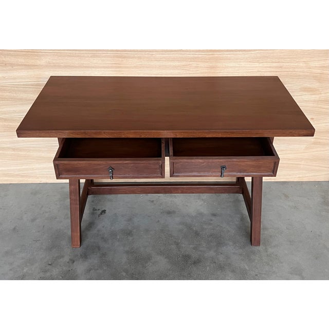 Early 20th Century Early 20th Spanisht Walnut Country Farm Desk with Two Drawers For Sale - Image 5 of 18