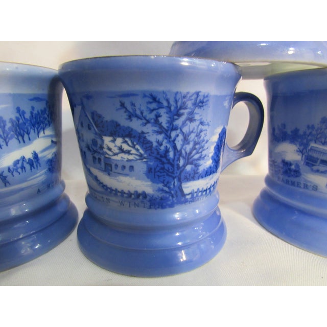 Ceramic Mid 20th Century Currier & Ives Set of 6 Cups Blue Mugs For Sale - Image 7 of 10