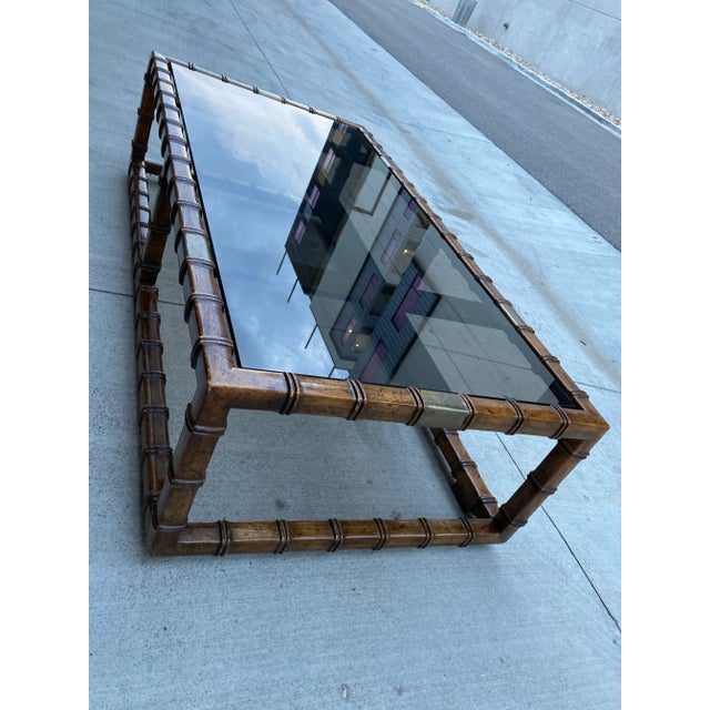 Mid-Century Modern Mid 20th Century Drexel Faux Bamboo Brass & Smoked Glass In-Set Coffee Table For Sale - Image 3 of 13