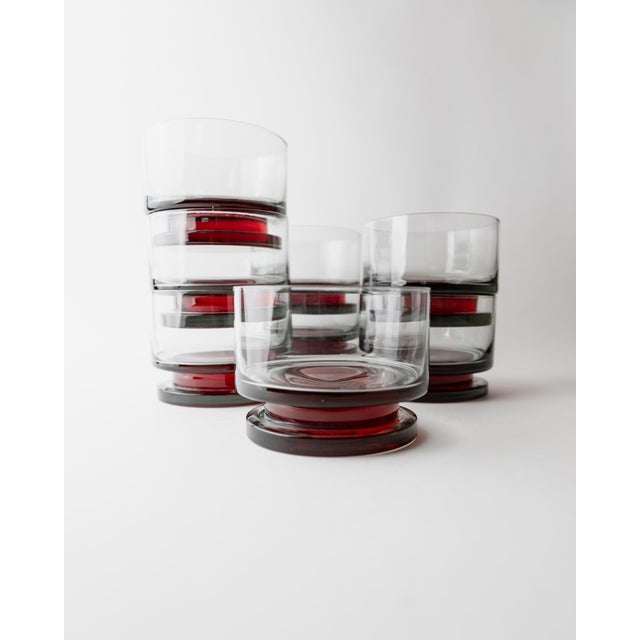 Vintage Drinking Glasses with Red Stem, 1970s, Set of 8 For Sale - Image 6 of 12