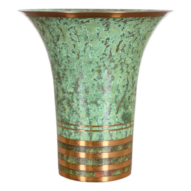 Carl Sorensen Art Deco Verdigris Bronze Trumpet Vase For Sale