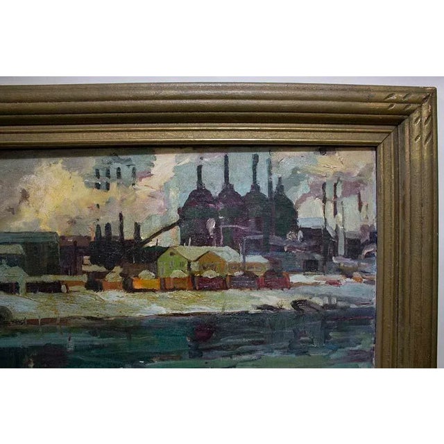 Vintage plein air California painting signed by the artist. Rare subject matter depicting the industrial area of early San...