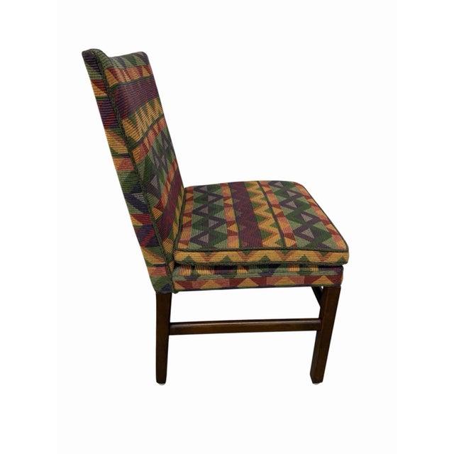 Brown Vintage Dunbar Style Geometric Upholstered Dining Chairs - Set of 6 For Sale - Image 8 of 9