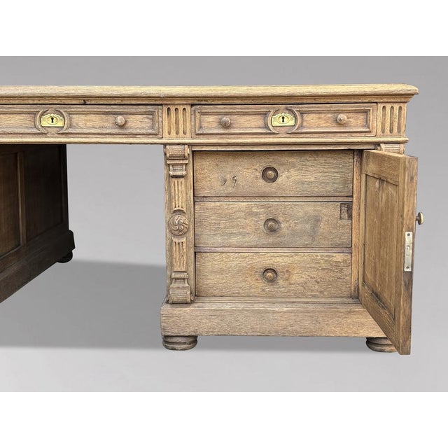 Large Antique French Oak Partners Desk, 1860 For Sale - Image 6 of 11