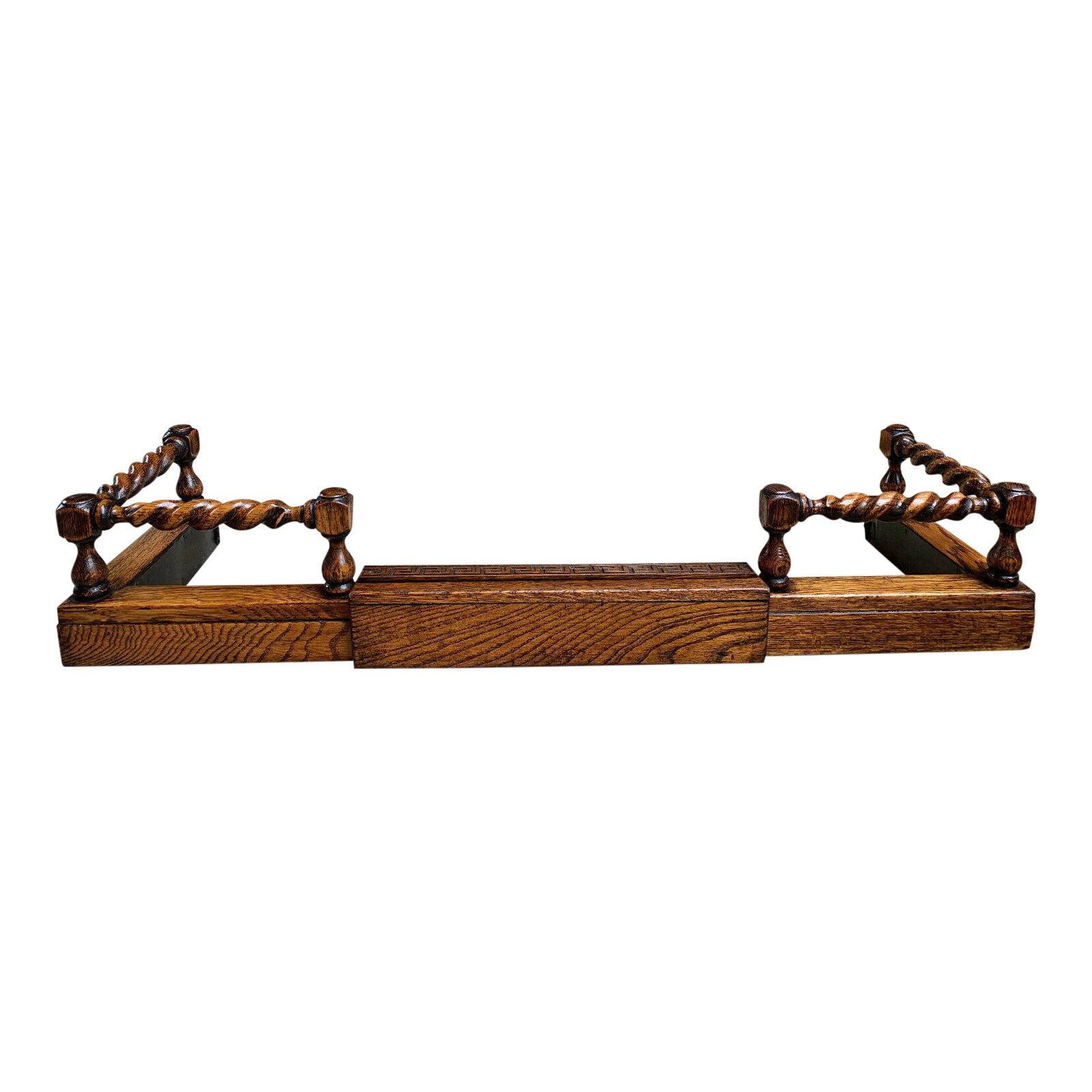 Antique Jacobean English Oak Barley Twist Hearth Fireplace Fender