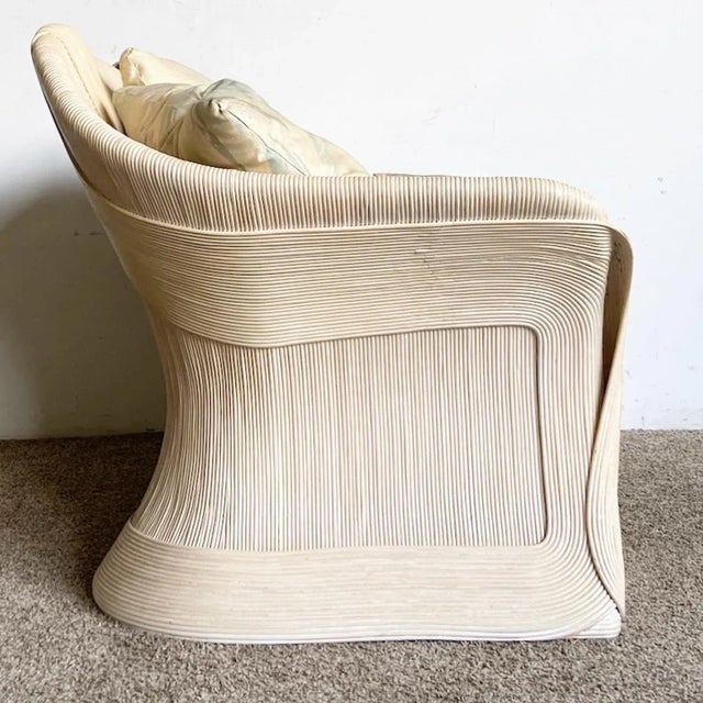 1980s Boho Chic Sculpted Pencil Reed Ribbon Love Seat Sofa For Sale - Image 5 of 12