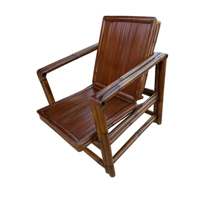 Asian Early 20th Century Antique Chinese Qing Dynasty Ningbo Bamboo Lounge Chairs, a Pair For Sale - Image 3 of 11