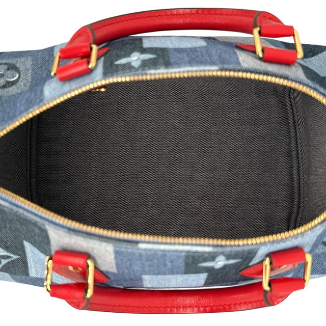 Metal Louis Vuitton Limited Edition Denim Patchwork Bandoulière Speedy Damier 30, 2019. For Sale - Image 7 of 12