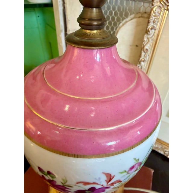 Antique French Pink Opaline Floral Lamp For Sale - Image 4 of 18