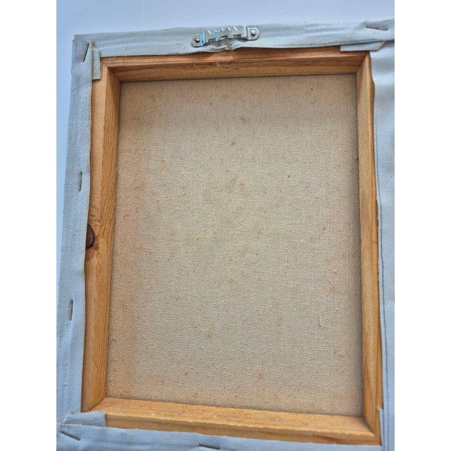 Vintage Original Painting on Canvas Floral Blue White Green Unframed Signed For Sale - Image 4 of 8