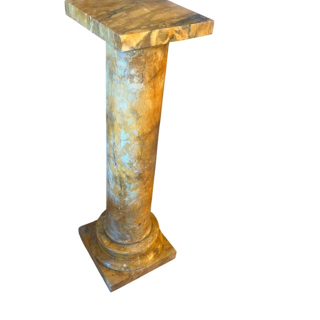Early 20th Italian Polished Siena Marble Pedestal Column With Warm Toned Veining For Sale - Image 10 of 10