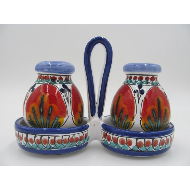 Italian Italy Italian Pottery Fire Red Orange Ceramic Salt and Pepper Shaker Set For Sale - Image 3 of 10