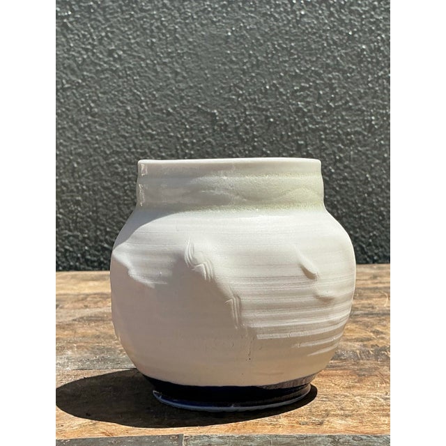 Off-white Vintage Original Studio Pottery Vase For Sale - Image 8 of 12
