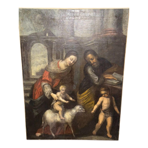 Spanish Baroque Oil on Canvas – The Holy Family With the Lamb, Circle/Folower of Bartolomé Esteban Murillo, 17th Century.