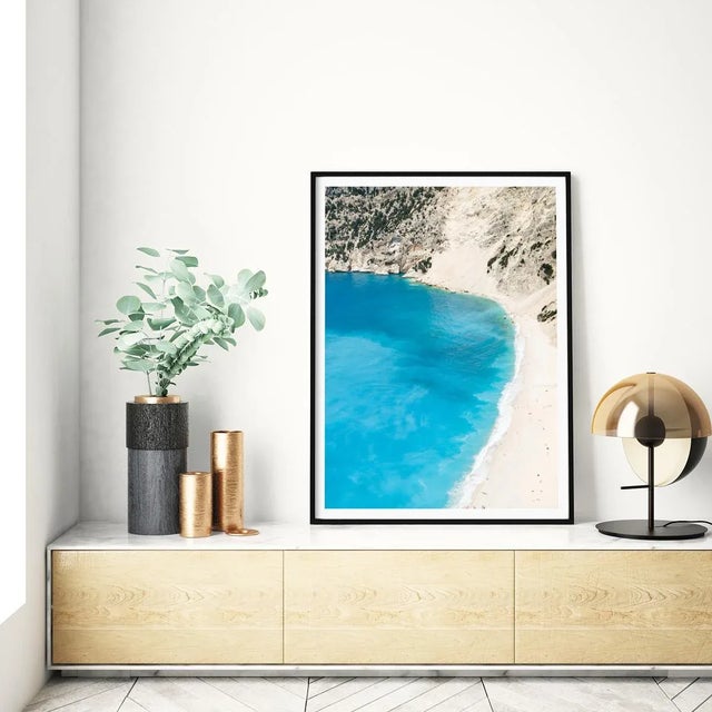 Paper Contemporary Mediterranean Coastal Art, Large 30 X 45" Photography Print, 'Myrtos Beach' Kefalonia Greece Art Print, Turquoise Artwork For Sale - Image 7 of 9