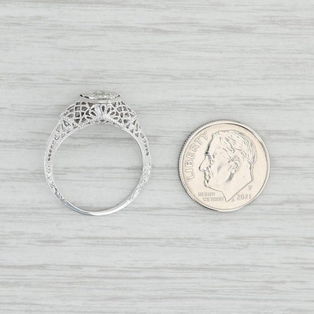 Transparent 0.25ctw Diamond Solitaire Engagement Ring 14k Gold Antique Style Filigree Size 7 For Sale - Image 8 of 8