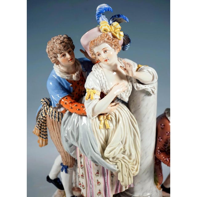 Ceramic Large Meissen Roccoco the Approach Figurine attributed to J.C. Schoenheit, 1850 For Sale - Image 7 of 10