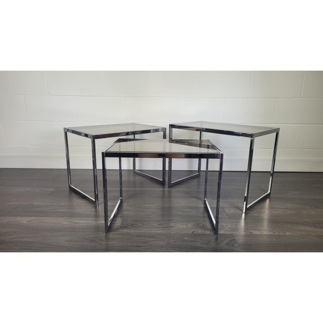 Metal MDA Nesting Tables attributed to Howard Miller for Miller Design Associates, 1970s, Set of 3 For Sale - Image 7 of 10