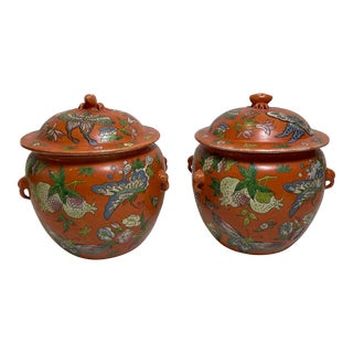 Antique Asian Urns With Lids and Handles- a Pair For Sale