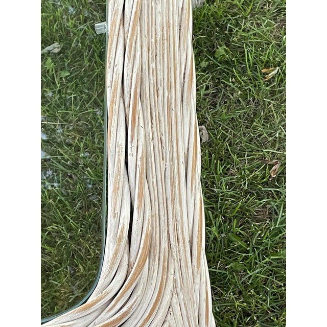 Off-white 1970s Midcentury Coastal or Boho Modern Woven Rattan & Glass Square Coffee Table For Sale - Image 8 of 13