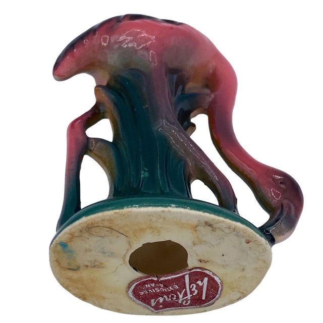 1950s MCM Ceramic Miniature Pink Flamingo Tabletop Statue His & Hers Set by Leftons For Sale - Image 11 of 12