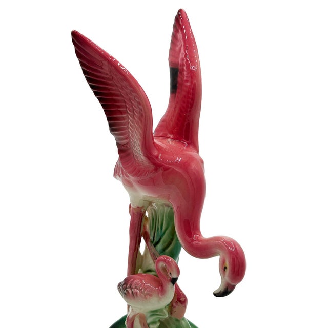 Pink 1950s Mid-Century Child & Mother Pink Flamingo Ceramic Tabletop Statue by Leftons For Sale - Image 8 of 11