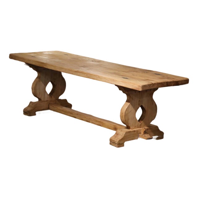 18th Century French Louis XIII Carved Bleached Oak Refectory Trestle Table For Sale