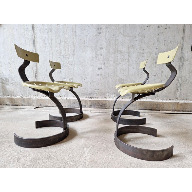 Heavy metal brutalism! These one-off postmodern metal tractor chairs look fabulous in all respects and truly are the best...