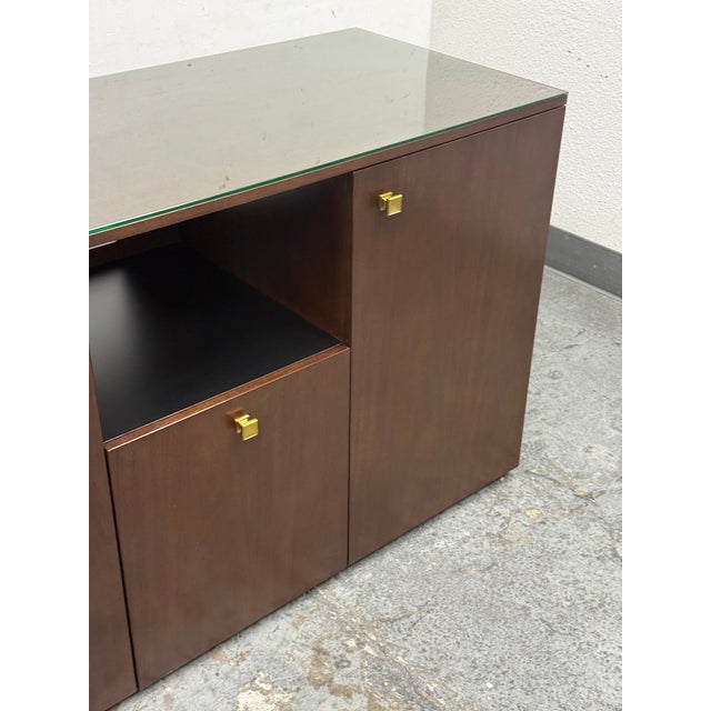 Modern Lily Jack Walnut Bespoke Credenza + Glass Top For Sale - Image 3 of 12
