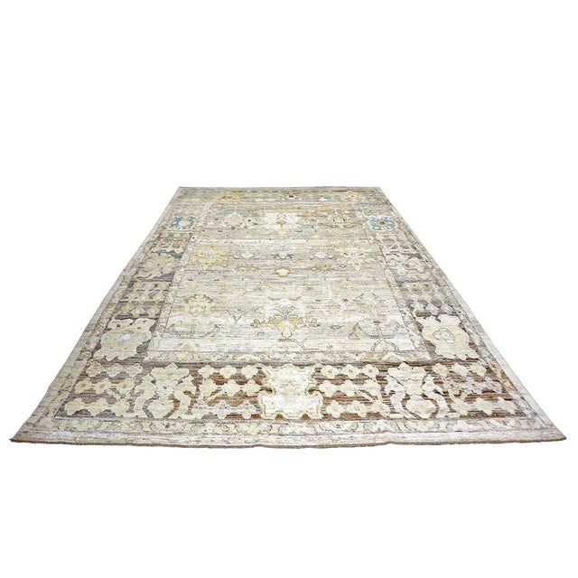 Condition: New Origin: Turkey Design: Oushak Actual size: 9'2" X 13'0" Thickness: 1/8" - 1/4" Colors: Charcoal, Tan, Blue,...