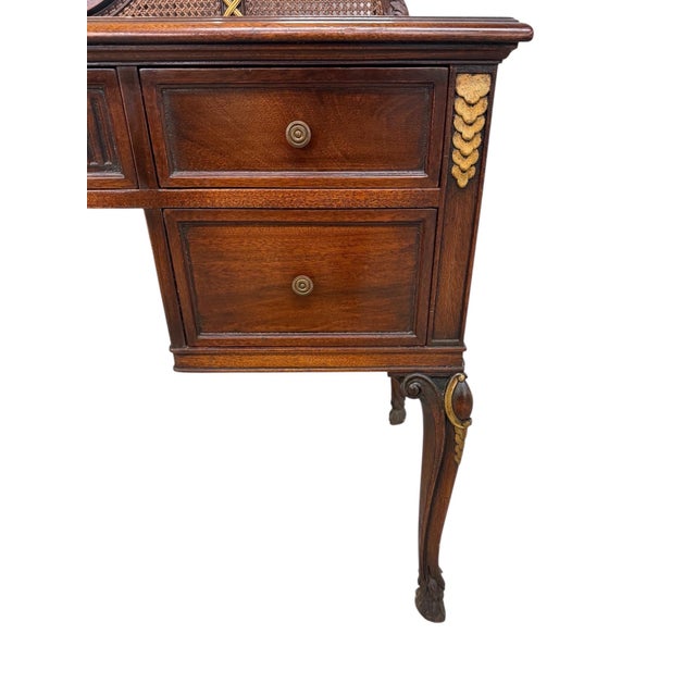 French Louis XV Style Triple Oval Mirror Walnut Vanity & Chair For Sale - Image 11 of 17