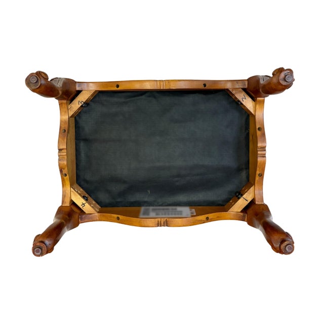 Late 20th Century Louis XV Style Carved Wood Footstool Ottoman With Faux Leather & Nailhead Trim For Sale - Image 5 of 5