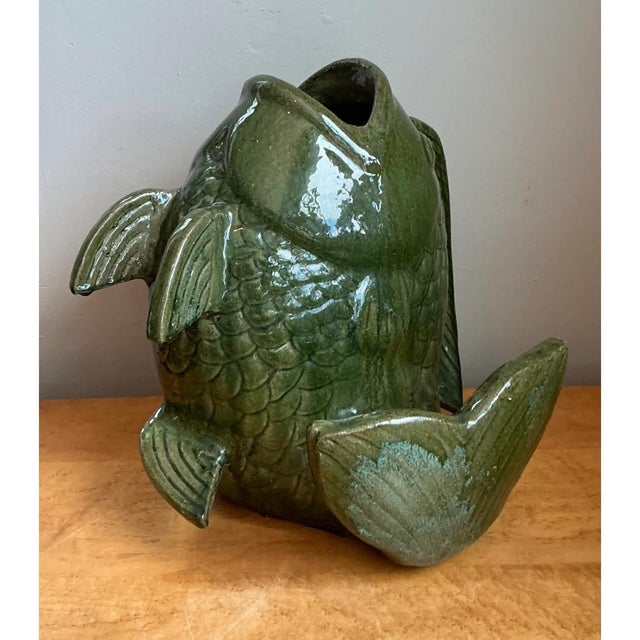 Late 20th Century Vintage Sculptural Fish Ceramic Floor Vase For Sale - Image 5 of 12