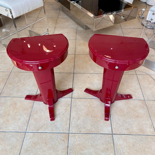 Red Lacquered Bedside Tables by Pierre Cardin, 1950s, Set of 2 For Sale - Image 3 of 5