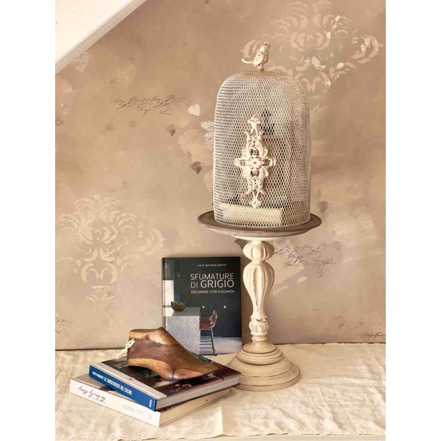Gustavian (Swedish) Large Decorative Cloche with Wooden Base and Wire Mesh Dome, 2010s For Sale - Image 3 of 12